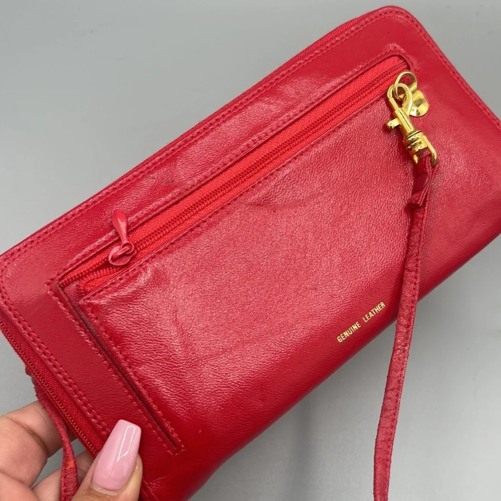 Vintage Red Crossbody Wallet w Extra Billfold Slots Insert Perfect Lipstick Red